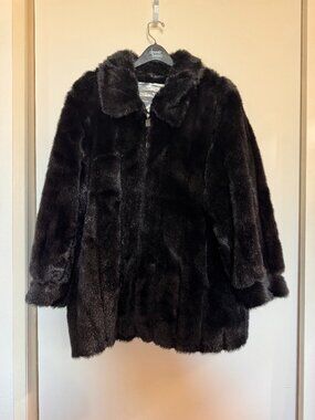 Dennis Basso Black Faux Fur Coat — Women's 1X | Comes w/ Garment Bag & Hanger